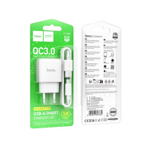 Мережевий зарядний пристрій HOCO C140A Smart single port QC3.0 charger set (Type-C)(EU) White (Цвет Білий) - фото № 2