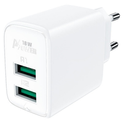 Мережевий зарядний пристрій ACEFAST A33 QC18W (USB-A+USB-A) двухпортовое зарядное устройство Белое (AFA33W) - изображение 1