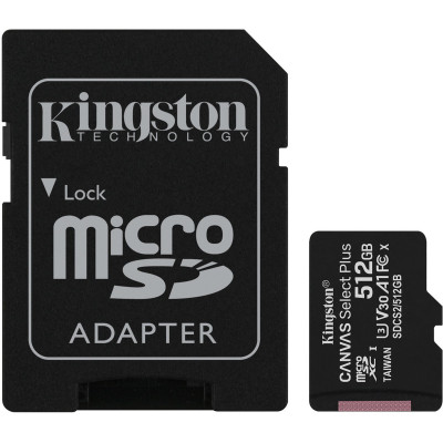 microSDXC (UHS-1) Kingston Canvas Select Plus 512Gb class 10 А1 (R-100MB/s) (adapter SD) - изображение 1