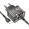 Мережевий зарядний пристрій HOCO N34 Dazzling dual-port PD20W+QC3.0 charger set(Type-C to Type-C) Transparent Black - зображення 5