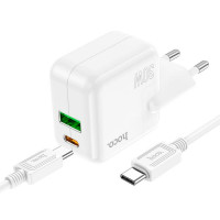 Мережевий зарядний пристрій HOCO C111A Lucky dual-port PD30W+QC3.0 charger set(Type-C to Type-C) White (Колір 7068) - фото № 3