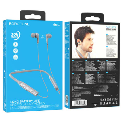 Навушники BOROFONE BE59 Rhythm neckband BT earphones Gray - изображение 5