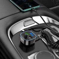АЗП з FM-модулятором BOROFONE BC45 Prestige QC3.0 2-in-1 car BT FM transmitter with cable 18W Black (Колір Черный) - фото № 4