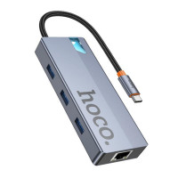 USB-хаб HOCO HB51 Wow 6-in-1 multi-function converter (HDTV+RJ45+PD+USB3.0*3) Deep Space Gray