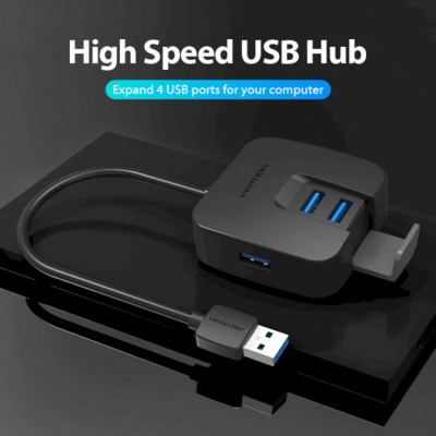 Хаб Vention 4 Ports USB 3.0 HUB 0.15M Black (CHBBB) (CHBBB) - зображення 2