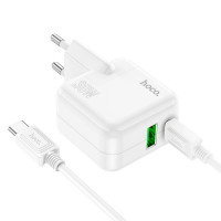 Мережевий зарядний пристрій HOCO C111A Lucky dual-port PD30W+QC3.0 charger set(Type-C to Type-C) White (Колір 7068) - фото № 4