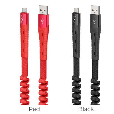 Кабель HOCO U78 USB to Micro 2.4A, 0.8-1.2m, nylon, TPE connectors, elastic, Black - зображення 4