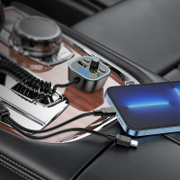 АЗП з FM-модулятором BOROFONE BC45 Prestige QC3.0 2-in-1 car BT FM transmitter with cable 18W Black (Колір Черный) - фото № 3