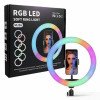 Кільцева світлодіодна LED лампа RGB MJ26, 26 см з тримачем для телефону + пульт - зображення 2