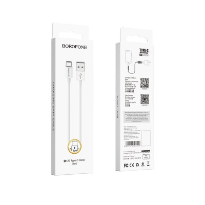 Кабель BOROFONE BX22 USB to Type-C 3A, 1m, PVC, РС роз'єми, Білий (BX22CW) - зображення 5