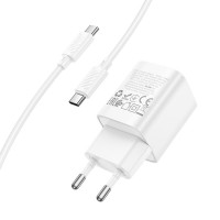 Мережевий зарядний пристрій HOCO C148A Charm single port PD30W charger set (C to C) (EU) White (Колір Білий) - фото № 5