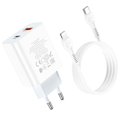 Мережевий зарядний пристрій HOCO C97A PD20W+QC3.0 charger set(Type-C to iP) White (6931474766083) - изображение 6