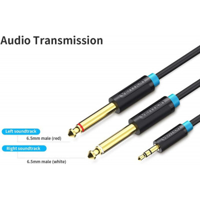 Кабель Vention 3.5mm TRS Male to Dual 6.35mm Male Audio Cable 2M Black (BACBH) - изображение 2