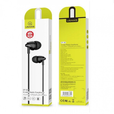 Навушники Usams EP-39 In-ear Plastic Earphone 1.2M  Black (HSEP3901) - зображення 2