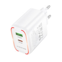Мережевий зарядний пристрій BOROFONE BA89A Destello PD30W+QC3.0 charger (EU) White (Цвет Білий) - фото № 3