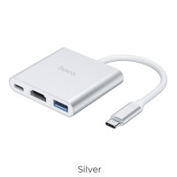 USB-хаб HOCO HB14 Easy use Type-C adapter(Type-C to USB3.0+HDMI+PD) Silver (Колір Silver) - фото № 4