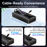 Зовнішній акумулятор Vention 20000mAh Power Bank (Micro-USB + USB-C + USB-A + USB-A) with Built-in USB-C and Lightning Cables 22.5W Black LED Display (Цвет 7073) - фото № 4