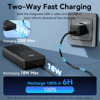 Зовнішній акумулятор Vention 20000mAh Power Bank (Micro-USB + USB-C + USB-A + USB-A) with Built-in USB-C and Lightning Cables 22.5W Black LED Display (Цвет 7073) - фото № 8