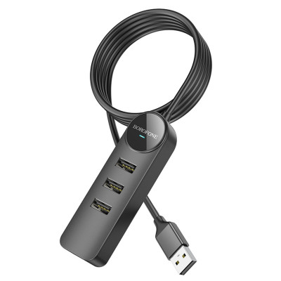 Адаптер Borofone DH5 Erudite 4-in-1 adapter(USB to USB2.0*4)(L=1.2M) Black (6941991104183) - зображення 1