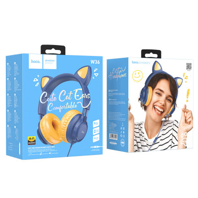 Навушники HOCO W36 Cat ear headphones with mic Midnight Blue - изображение 4