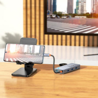 USB-хаб HOCO HB50 Wow 5-in-1 multi-function converter (HDTV+PD+USB3.0*3) Deep Space Gray (Колір Deep-Space-Gray) - фото № 7