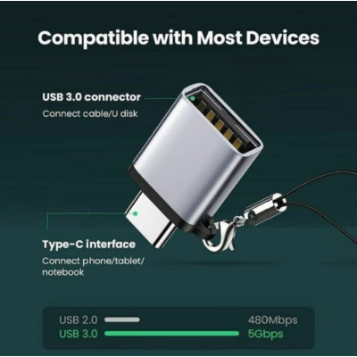 Адаптер UGREEN US270 Type C to USB 3.0 A Adapter Cable with Lanyard (Space Grey) (UGR-50283) (UGR-50283) - зображення 3