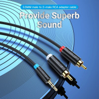 Аудіокабель Vention 3.5MM Male to 2-Male RCA Adapter Cable 1M Black (BCLBF) (Колір Черный) - фото № 2
