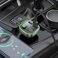 АЗП з FM-модулятором BOROFONE BC48 Broad QC3.0 car BT FM transmitter 18W Black (Колір Черный) - фото № 8