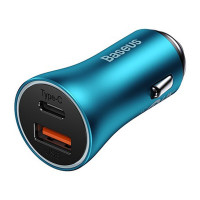 Автомобільний зарядний пристрій Baseus Golden Contactor Max Dual Fast Charger Car Charger U+C 60W Blue (Цвет Синий) - фото № 5