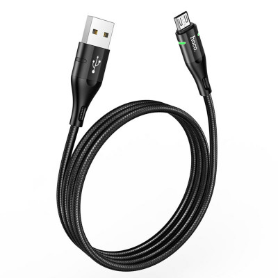 Кабель HOCO U93 USB to Micro 2.4A, 1.2м, нейлон, алюминиевые разъемы, световой индикатор, Черный (6931474732156) - изображение 2