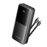 Зовнішній акумулятор Vention 20000mAh Power Bank (Micro-USB + USB-C + USB-A + USB-A) with Built-in USB-C and Lightning Cables 22.5W Black LED Display