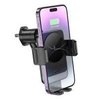 Тримач для мобiльного з БЗП HOCO HW13 Speed wireless fast charging car holder(air outlet) Black Metal Gray (Цвет Black Metal Gray) - фото № 2