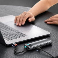 USB-хаб Baseus Metal Gleam Series 7-Port  HUB Space Grey （Type-C to HDMI4K@60Hz*1+USB3.0*3+PD*1+SD/TF*1) (Цвет Space Gray) - фото № 8