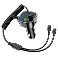АЗП з FM-модулятором BOROFONE BC45 Prestige QC3.0 2-in-1 car BT FM transmitter with cable 18W Black (Колір Черный) - фото № 2