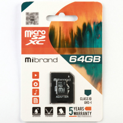 microSDXC (UHS-1) Mibrand 64Gb class 10 (adapter SD) - изображение 1