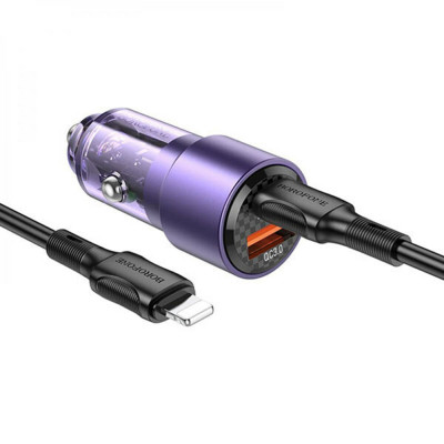 Автомобільний зарядний пристрій BOROFONE BZ20A Smart 83W dual port PD65W+QC3.0 carcharger set(C to iP) Transparent Purple (BZ20ACLTP) - зображення 2
