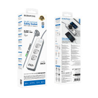 Мережевий подовжувач BOROFONE BAC9 Power 3-position socket(PD20W/1C3A)(EU/GER)(L=2M) White (Цвет 7068) - фото № 7