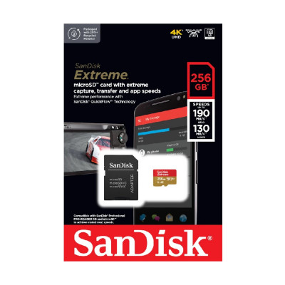 microSDXC (UHS-1 U3) SanDisk Extreme A2 256Gb class 10 V30 (R190MB/s,W130MB/s) (adapter SD) - зображення 3
