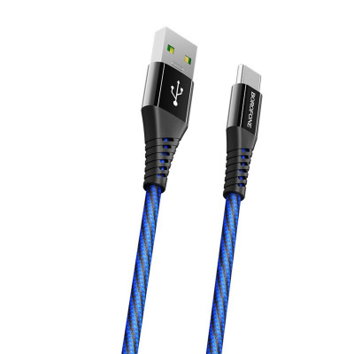 Кабель BOROFONE BU13 USB to Type-C 5A, 1.2m, nylon, aluminum connectors, Black - зображення 1