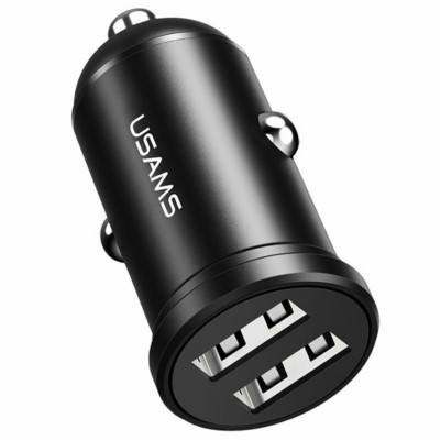 АЗП Usams US-CC114 C20 2.4A Автомобильное мини-зарядное устройство с двумя USB-портами, черное (CC114TC01) - изображение 1
