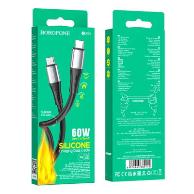 Кабель BOROFONE BX88 Solid 60W silicone charging data cable for Type-C to Type-C Black (BX88CCB) - зображення 4