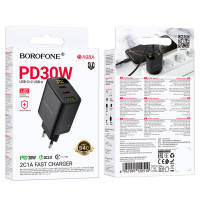 Мережевий зарядний пристрій BOROFONE BA98A Ilustre PD30W (2C1A) charger with digital display (EU) Black (Колір 7073) - фото № 2