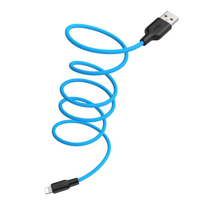 Кабель HOCO X21 Plus USB to iP 2.4A, 1m, silicone, silicone connectors, Black+Blue - изображение 1