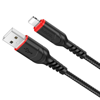 Кабель HOCO X59 USB to iP 2.4A, 1m, nylon, TPE connectors, Black - изображение 1