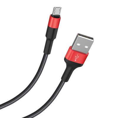 Кабель HOCO X26 USB to Micro 2A, 18W 1m, nylon,  aluminum connectors, Black+Red - изображение 3