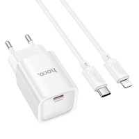Мережевий зарядний пристрій HOCO C148A Charm single port PD30W charger set (C to iP) (EU) White (Цвет Білий) - фото № 6