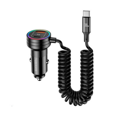 АЗП Usams US-CC167 C33 60W Car Charger With Spring Cable Black - изображение 1