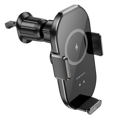 Тримач для мобільного з БЗП BOROFONE BH205 Rusher infrared wireless fast charging car holder(air outlet) Black - зображення 2