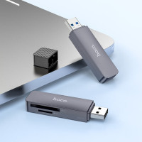 Кардрідер HOCO HB45 Spirit 2-in-1 USB 2.0 card reader Metal Gray (Цвет Metal Gray) - фото № 5