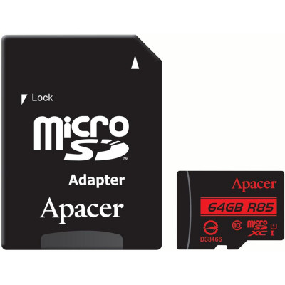 microSDXC (UHS-1) Apacer 64Gb 10 R85MB/s (adapter SD) (AP64GMCSX10U5-R) - изображение 1